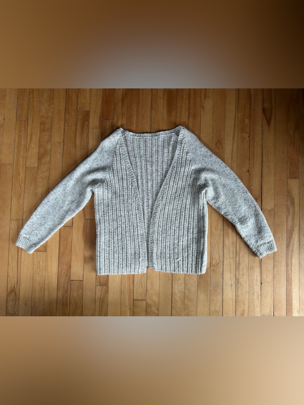 Hand knit Cozy Wool Ribbed Open-Front Cardigan Sweater in Oatmeal colour